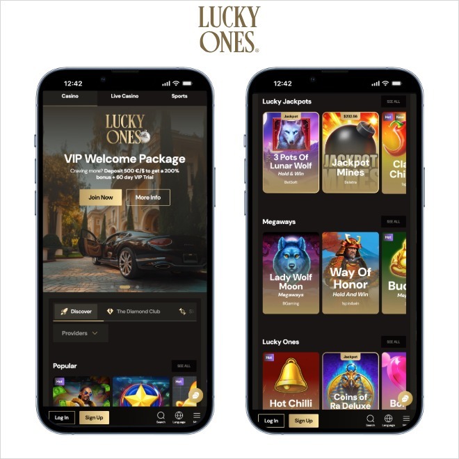 lucky ones screenshots on mobile on a white background